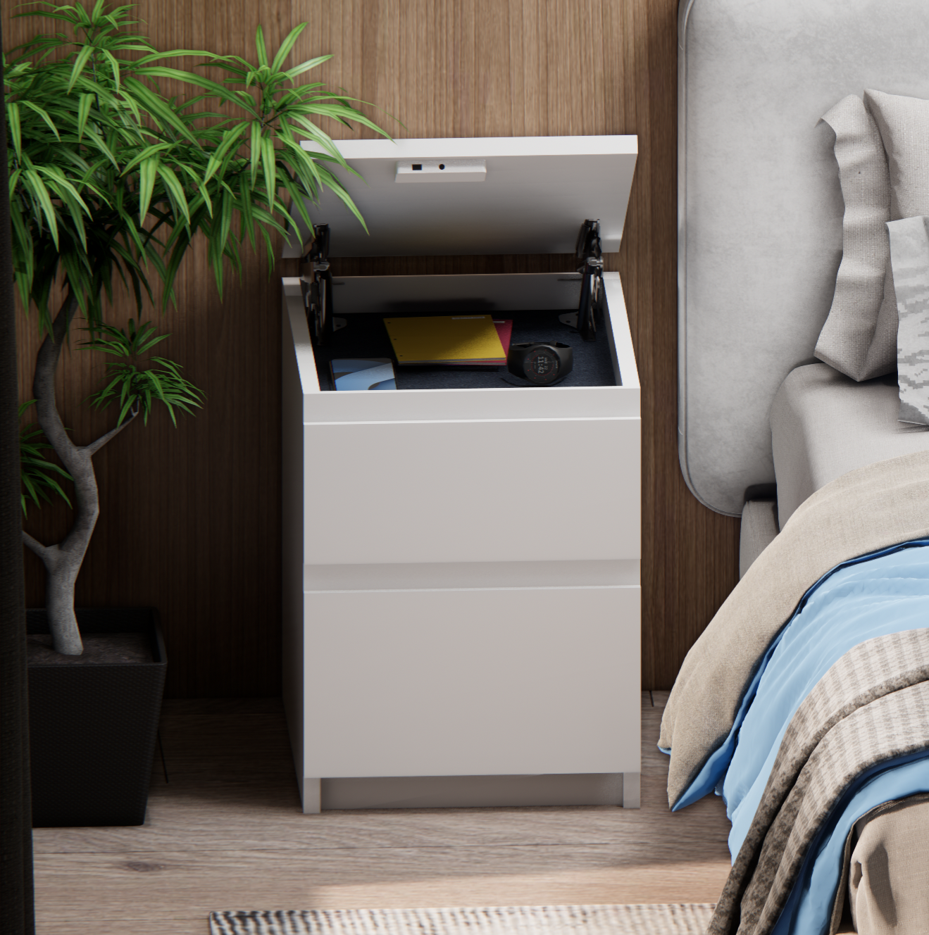 Flap Woodwork Wall shelf with secret compartment